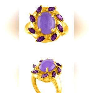 Lavender Jade and Amethyst ring 14kt gold